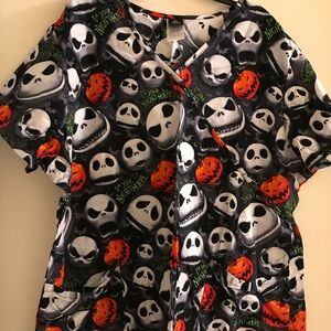 Disney Nightmare Skull Print Top - Black, White, Green